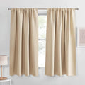 PONY DANCE Short Black Out Curtains 48 inch Long for Small Window, Rod Pocket Privacy Bathroom Draperies, Lighting Blocking Drapes for Basement(2 Panels Set, Biscotti Beige, W42 x L48 inches)