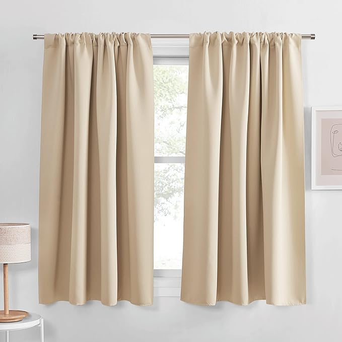 PONY DANCE Short Blackout Curtains, Half Window Curtains Tiers Solid Microfiber Valances Panels Thermal Insulated for Bathroom Window, 2 Panels, 42 Wide by 40 inch Long, Biscotti Beige