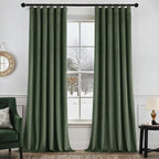 MIULEE Velvet Curtains 108 Inch Length 2 Panels Set for Bedroom, Pinch Pleat Back Tab Luxury Thermal Insulated Living Room Darkening Pleated Blackout Extra Long Window Curtains with Hooks Olive Green