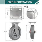 8'' × 2'' Caster Wheels, Heavy Duty Industrial Casters, Rubber Wheels with Roller Bearing, Load 1000lbs per Swivel Caster for Cart Dolly Toolbox Trolley (2 Rigid)
