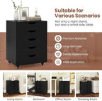 LOKO 5-Drawer Storage Cabinet, Versatile Drawer of Chest with Lockable Wheels, Mobile Office Lateral File Cabinet, for Home Office, Study (Black, 16" D x 19.5" W x 25.5" H)