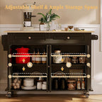 51.2'' Rolling Kitchen Island Cart with Drop Leaf Countertop, Kitchen Carts on Wheels with Storage, 2 Drawers, Towel Rack Island for Dining Room, Black