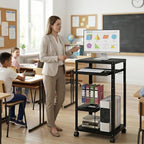 tonchean AV Presentation Cart with Keyboard Tray, Heavy Mobile Workstation Presentation Cart,AV Cart with Adjustable Shelves for Video Projector Laptop Computer, Media Cart for School Classroom Office
