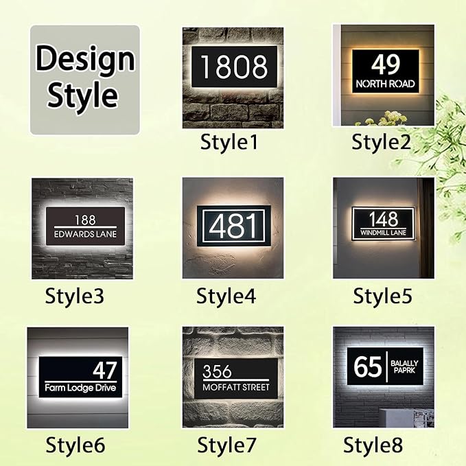 Custom Solar Address Sign for Outside, LED Backlit House Number Sign, Personalized Waterproof Metal Address Plaque, Illuminated Lighted House Numbers for Home