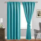 JIUZHEN Blackout Curtains for Bedroom - Thermal Insulated Room Darkening Rod Pocket Curtains for Living Room, Set of 2 Panels with Tiebacks, 52 x 96 Inch Length, Turquoise
