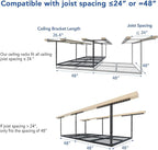 FLEXIMOUNTS 4x8 Overhead Garage Storage Rack, Adjustable Organization System, Heavy-Duty Metal Ceiling Racks, 750lbs Weight Capacity, Hammertone, Classic Series