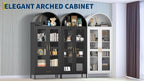 PioneerWorks 73" Arched Metal Storage Cabinet with Glass Door | 2 Adjustable Shelves | Arch-Top Storage Unit for Pantry, Living & Dining Rooms - Dark Black with Legs