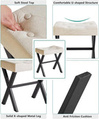 IBUYKE U-Shaped Linen Vanity Stool, Square Makeup Chair with X-Leg, Ottoman Seat Footrest Stool, Multi-Use as Small Side Table, for Bedroom, Living Room, Linen WBD018Y