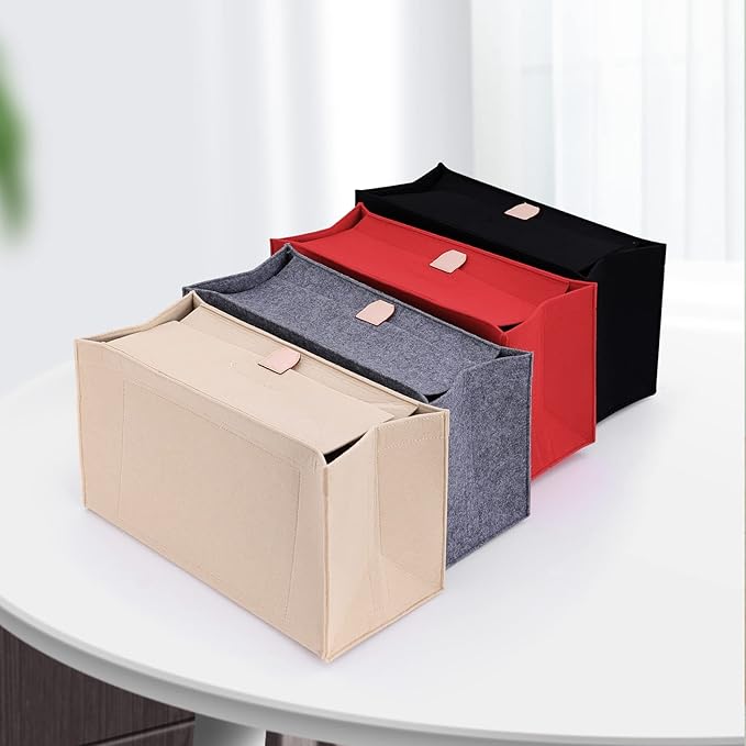 Doxo Purse Organizer Insert, Felt Bag Organizer Insert with Zipper, Perfect for Lv Onthego GM 40 & D Book Tote Large (Black-With Cover)