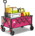 Collapsible Wagon with Wheels,Wagons Carts Foldable Wagon Cart with Flexible Handle, Lightweight Portable Folding Utility Grocery Shopping Cart for Grocery Sports Garden Camping(Pink)