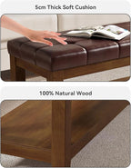 Solid Rubber Wood Shoe Bench, Easy-Clean PU Upholstered Seat, 770LB Load, Space-Saving Storage for Entryway/Living Room, Easy Assembly, Vintage Style, 43.3"x15.7"x17.7", Brown, UASND65R