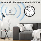 Geevon 16 Inch Atomic Wall Clock - Self-Setting Analog Clock with Automatic Time Sync - Battery Operated for Home Office School - Black Frame