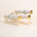GemeShou Velvet Bangle storage oragenizer for selling,Beige bracelet storage rack for boutique store, Velvet wrap watch holder with wooden base for women girls【Bracelet holder-two tiers】
