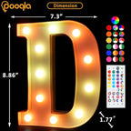 Pooqla Colorful Light Up Letters with Remote, Upgraded 35 Colors LED Marquee Letters, RGB Lighted Letter for Girls Teenager Gift, Birthday, Party, Wedding, Night Light, Room, Bedroom Decor, Letter D