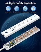 15 Ft Power Strip Surge Protector, 6 Outlets and 4 USB Ports, Flat Plug Power Strips Long Extension Cord with Overload Protection, Wall Mount for Home, Office, Dorm, ETL Listed