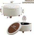 30Inch Round Storage Ottoman with Tray, Modern Tufted Fabric Circle Coffee Table with Storage, Upholstered Ottoman with Removable Top for Living Room, Bedroom, Beige