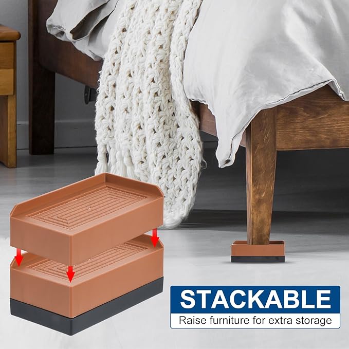 uxcell Furniture Risers 4.3 Inch, 4Pcs Rectangle Bed Risers Adjustable Couch Lifter for Extender for Bed Desk Sofa Table Lift Support Up to 1300Lbs, Brown