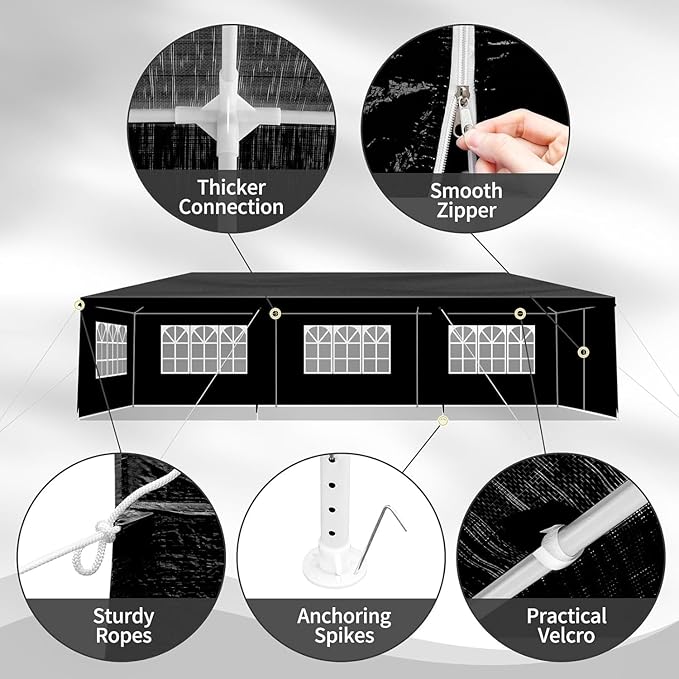 10x30 FT Party Tent, Outdoor Wedding Tents for Parties, Canopy Event Tent with 8 Removable Sidewalls, Waterproof Gazebo Shelter for Birthday Parties, Weddings, BBQs & Events (10X30FT-8Sides Black)