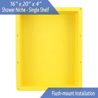 Ready For Tile Waterproof Leak Proof 16" x 20" Bathroom Recessed Shower Niche - Single Bathroom Shelf Organizer Storage For Shampoo & Toiletry Storage - Flush Mount Installation