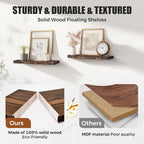 Floating Wall Shelves - 16"x6.8"x1.2" Sturdy Rustic Brown Solid Wood Shelves for Storage and Décor, Easy Installation for Living Room, Bedroom, and Kitchen - 2 Pack