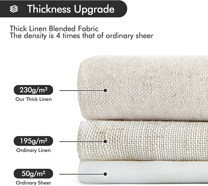 MIULEE Non-See-Through Privacy Linen Curtains 2 Panels, Light Filtering Window Curtains Farmhouse Textured Back Tab Semi Sheer Drapes for Bedroom Living Room, 52 x 80 Inches Long, Natural White