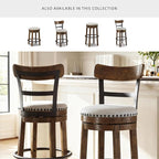 Signature Design by Ashley Valebeck | 30″ Farmhouse Pub-Height Swivel Barstool With Back – Upholstered Cushion, Nailhead Trim, Metal & Wood Frame, Brown