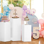 Cylinder Pedestal Stands for Party 3Pcs Metal Cylinder Stands for Parties Square Pedestal Display Plinth Pillars for Wedding Birthday Party Backdrop Decor, White