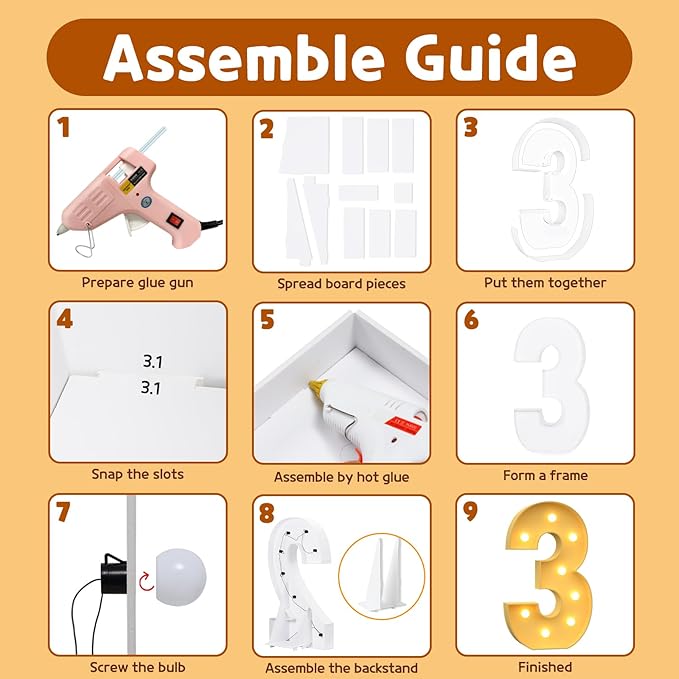 imprsv 3FT Marquee Numbers, Light Up Numbers for 30th Birthday Decorations, Light Up Sign 3 for Wedding Anniversary Party Decor, Pre-Cut Foam Board Kit
