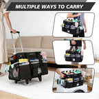 Large Rolling Cleaning Caddy Bag, Cleaning Caddy with Wheels with Detachable Trolley for Housekeepers, Water Resistant Cleaner Supplies Organizer with Wheels for Kitchen, Car, Picnic (Black-Grey)