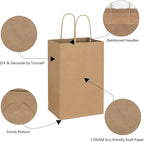 Toovip 100 Pack 5.25x3.25x8.25 Inch Small Plain Brown Kraft Paper Bags with Handles Bulk, Gift Bags for Favor Grocery Retail Party Birthday Shopping Business Goody Craft Merchandise Take Out Sacks