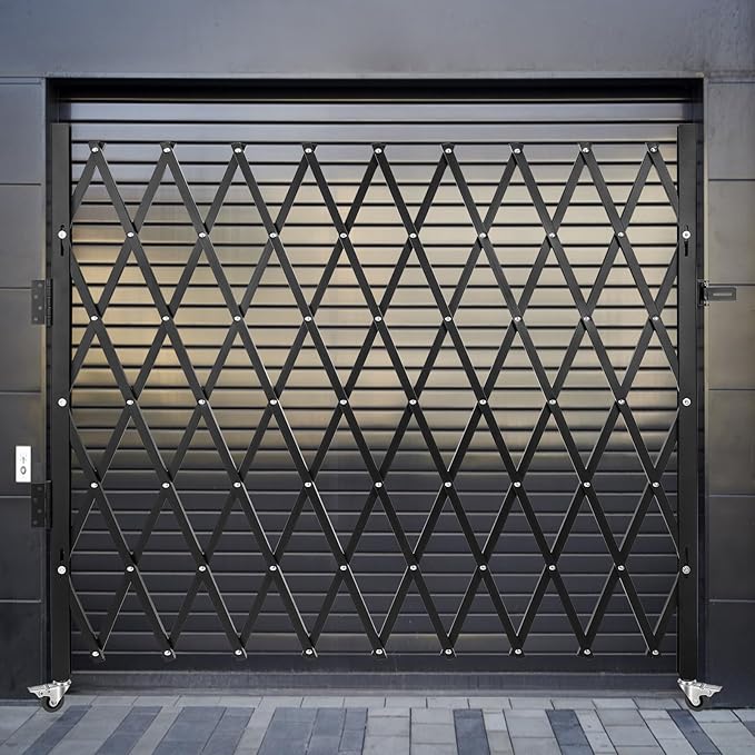 VEVOR Single Folding Security Gate, 7.25 ft H x 7.8 ft W Folding Door Gate, Steel Accordion Security Gate, Flexible Expanding Security Gate, 360° Rolling Barricade Gate, Scissor Gate/Door with Padlock