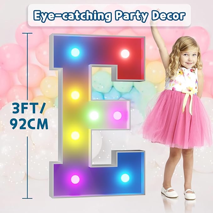 imprsv 3FT Colorful Marquee Letters E, 18 Colors Large Light up Letters Alphabet Sign with Remote, Big Marry Me Sign, Birthday Party Decorations Anniversary Wedding Decoration