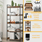 HCHQHS Adjustable 5 Tier Open Bookcase, Rustic Farmhouse Book Shelves, Industrial Wood and Black Metal Bookshelves, Mid Century Bookcase for Home Office Living Room Bedroom