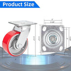 Nefish 5 Inch Industrial Grade Casters Wheels, 2 Pack Heavy Duty Swivel Casters, No Noise Polyurethane Wheel on Steel Hub, 1000 Lbs Load Capacity Per Swivel Casters for Machine, Equipment