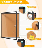 SWANCROWN Enclose Bulletin Board Case School Cork Noticeboards Cabinet with Locking Door and Keys,38x28 inch (9xA4)