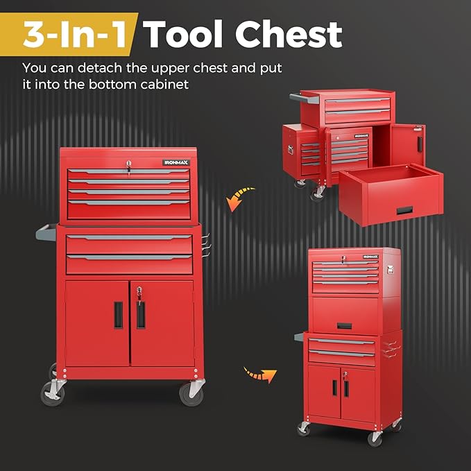Goplus Tool Chest, 6 Drawers 3-in-1 Extra Large Tool Storage Cabinet with 4” Universal Lockable Wheels, Auto Lock, Protective Liner, Heavy Duty Rolling Tool Box for Garage, Workshop