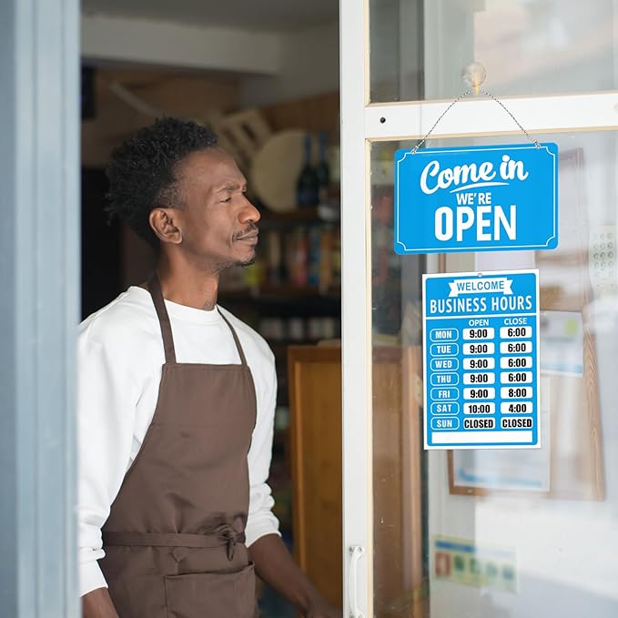 Open Closed Signs Business Hours Sign Set for Window Door Open Signs for Business Hour Closed Open Flip Sign Store Resturant Bar Blue