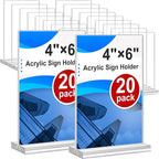 Acrylic Sign Holder 4x6, 20 Pack Clear Table Vertical Double Sided Table Menu Display, Plastic Desktop Picture Frames Stand Acrylic Paper Holder Tabletop Sign Holder for Wedding Office Show Fair