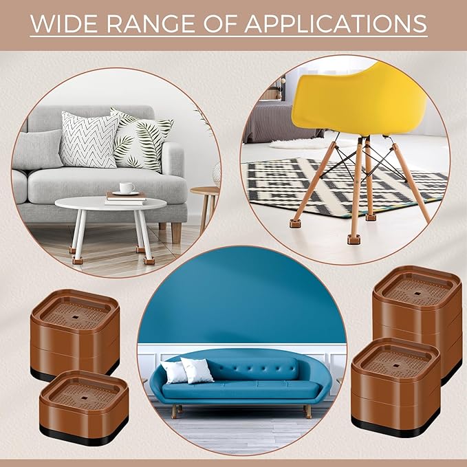 Ecally 32 Pack Furniture Risers Adjustable Bed Risers Desk Leg Risers 1.38" Stackable Heavy Duty Bed Lifts Risers Square Bed Raising Blocks for Mattress Table Leg Desk Chair Couch Sofa Dorm (Brown)
