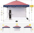 CROWN SHADES 10x10 Pop Up Canopy with 1 Side Wall - Beach Tent with One Push Setup - Outdoor Sun Shade for Events, Parties, Camping - Gazebo with STO-N-Go Cover Bag (American Flag)
