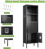 Aobabo 72" H Metal Storage Locker for Gym, for Stores Sports Gear Footballs, Rugby Balls and Tennis, Open Storage Locker with Hooks for School, Gym, Black, Assembly Required