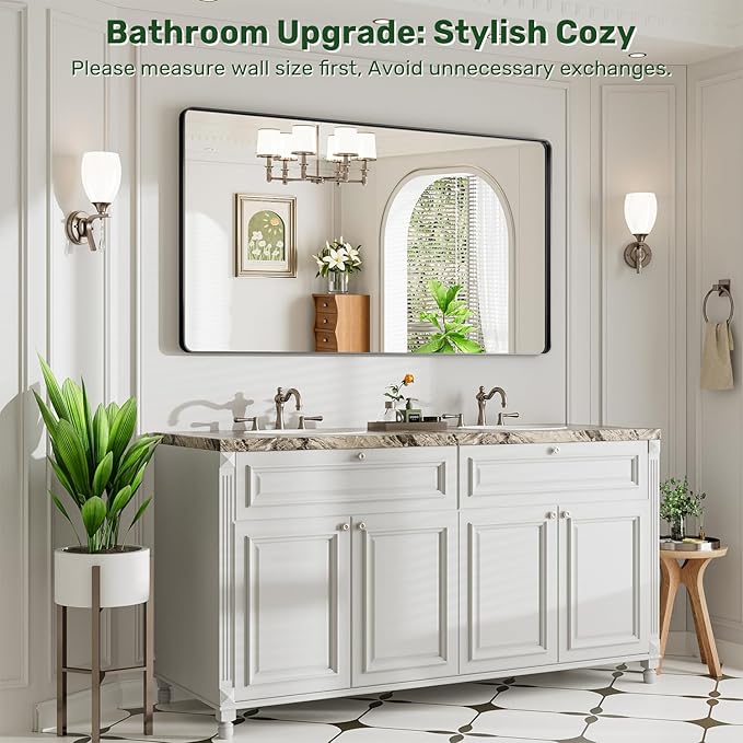 55X30 Black Bathroom Mirror for Over Sink, Metal Framed Vanity Mirror Wall Mounted, Rectangle Mirror for Bedroom Living Room Restroom Entryway, Anti-Rust, HD Tempered Glass