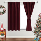 JIUZHEN Christmas Blackout Curtains for Bedroom - Thermal Insulated Room Darkening Rod Pocket Short Curtains for Living Room, Set of 2 Panels with Tiebacks, 38 x 45 Inch Length, Burgundy