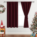 JIUZHEN Blackout Curtains for Bedroom - Thermal Insulated Noise Reducing Privacy Short Curtain for Living Room, Set of 2 Panels with Tiebacks, 42 x 45 inches Long, Burgundy