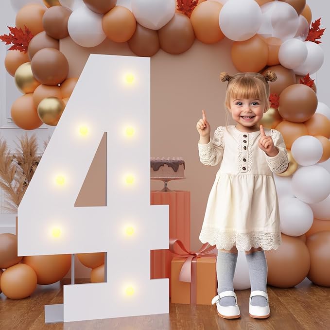 Bugame 3FT Marquee Numbers, Large Light Up Numbers for 4th 40th Birthday Decorations Warm Light for Anniversary Party Decor, Number 4