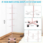 Ripeng 2 Pcs 5‑Tier Retail Display Stand – Rotating Display Rack with Wheels for Jewelry Keychains Socks Hats – Adjustable Movable Shop Spinner for Craft Shows Vendor Events & Stores Accessories, Pink