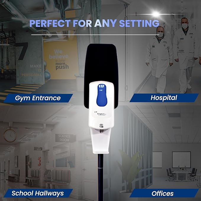Kingdom Elite Series Automatic Touchless Hand Sanitizer Dispenser with Three Adjustable Dosage Settings Plus a Black Metal and Plastic Stand (Plain/Non-Personalized)
