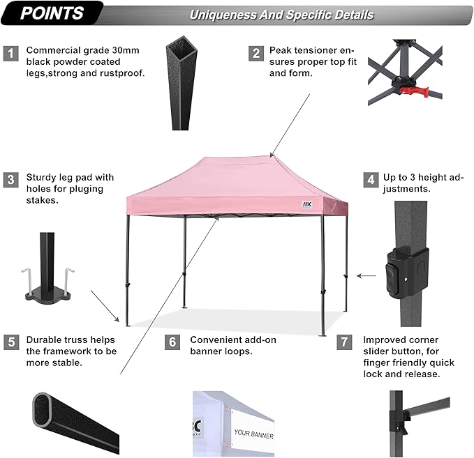 ABCCANOPY Patio Pop Up Canopy Tent 10x15 Commercial-Series (Pink)