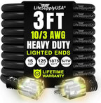 3ft Outdoor/Indoor Extension Cord 10/3 Gauge Ultra Heavy Duty 3 Prong SJTW, Waterproof, Flexible Cold-Resistant Long Power Cord,15A 125V 1875W, Black by LifeSupplyUSA