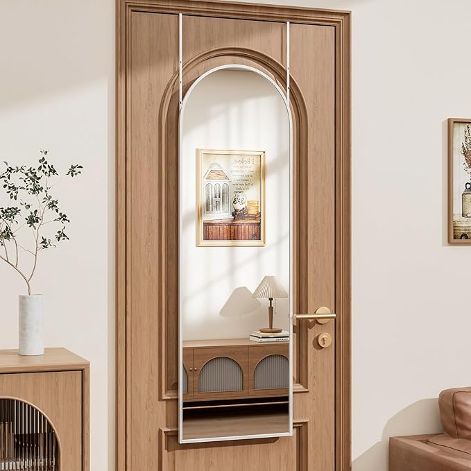 Full Length Door Mirror, Wall Mounted Wall Mirrors, 50"X16" Arched Behind Door Mirror for Use in Living Rooms, Rooms, Bedrooms, Cloakrooms, etc. Durable & Stylish Home Decor (White)
